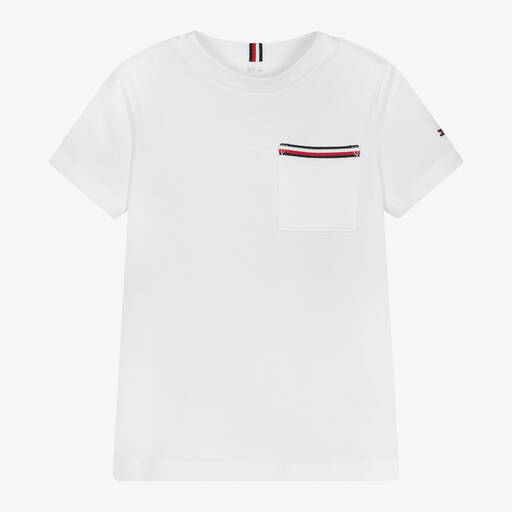 Tommy Hilfiger-Boys White Cotton Pocket T-Shirt | Childrensalon