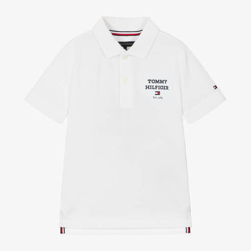 Tommy Hilfiger-Boys White Cotton Polo Shirt | Childrensalon