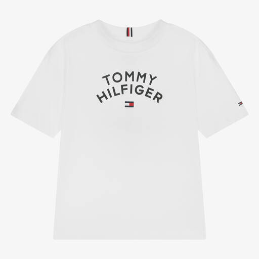 Tommy Hilfiger-تيشيرت قطن لون أبيض للأولاد | Childrensalon