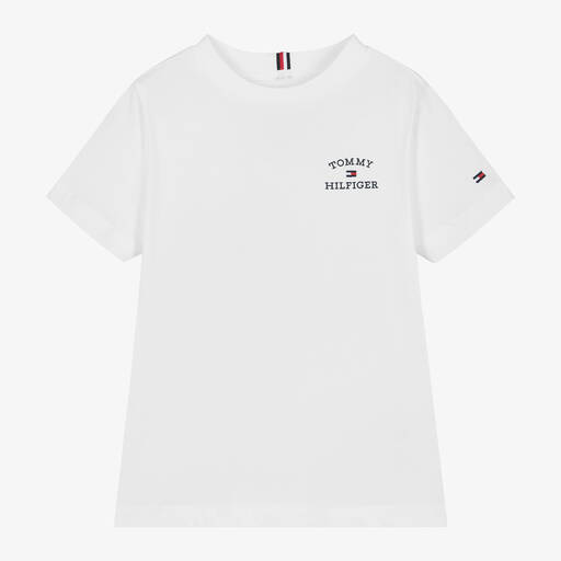 Tommy Hilfiger-Boys White Cotton T-Shirt | Childrensalon