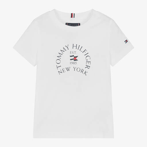 Tommy Hilfiger-Boys White Cotton T-Shirt | Childrensalon