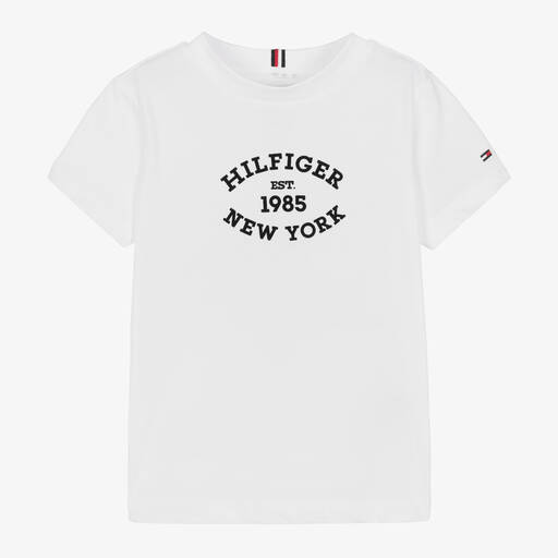 Tommy Hilfiger-Boys White Cotton Varsity Logo T-Shirt | Childrensalon