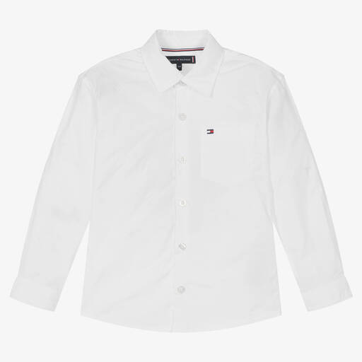 Tommy Hilfiger-Boys White Embroidered Cotton Shirt | Childrensalon