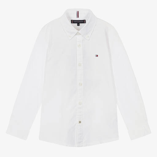 Tommy Hilfiger-Белая хлопковая рубашка оксфорд для мальчиков | Childrensalon