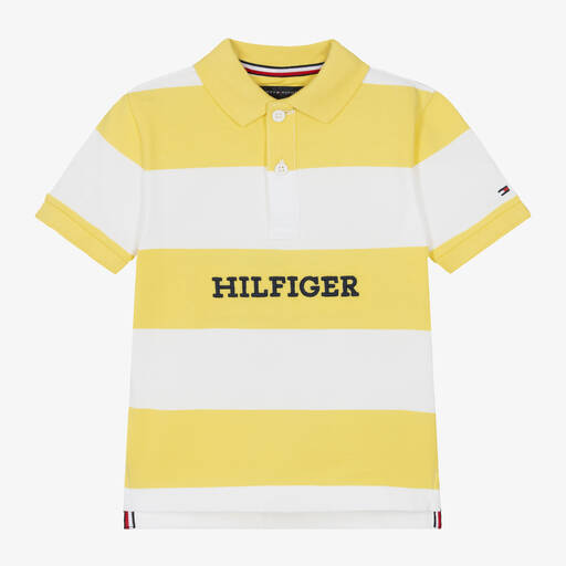 Tommy Hilfiger-Boys Yellow Cotton Striped Polo Shirt | Childrensalon
