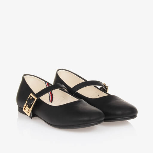 Tommy Hilfiger-حذاء بمب باليرينا جلد صناعي لون أسود للبنات | Childrensalon