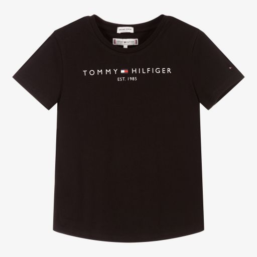 Tommy Hilfiger-Girls Black Logo T-Shirt | Childrensalon