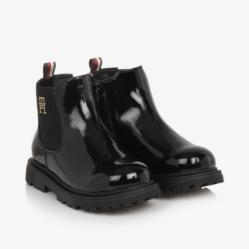 Tommy Hilfiger-Girls Black Patent Chelsea Boots | Childrensalon