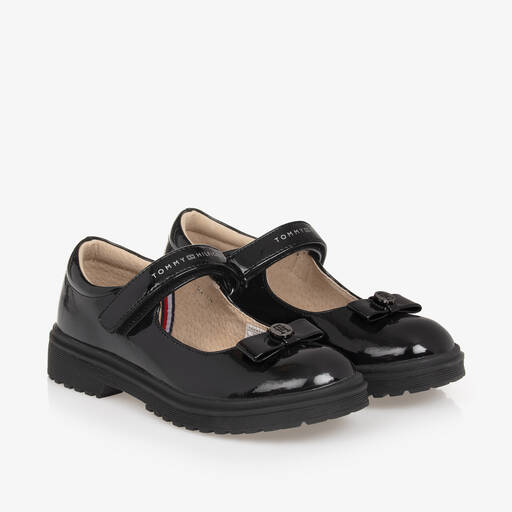 Tommy Hilfiger-Girls Black Patent Velcro Shoes | Childrensalon
