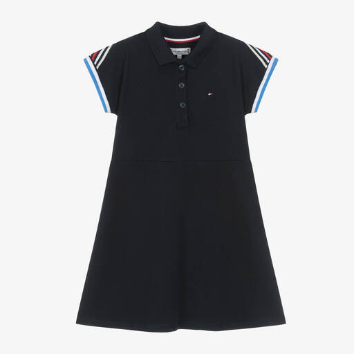 Tommy Hilfiger-Girls Blue Cotton Piqué Polo Dress | Childrensalon