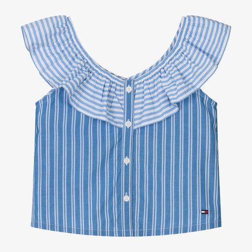 Tommy Hilfiger-Girls Blue Cotton Stripe Blouse | Childrensalon