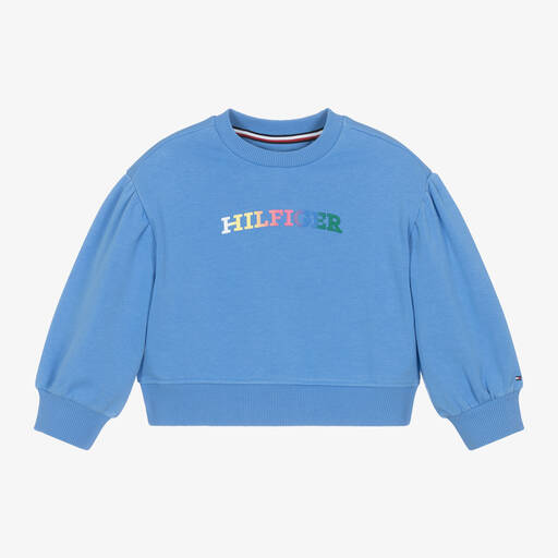 Tommy Hilfiger-Girls Blue Cotton Sweatshirt | Childrensalon
