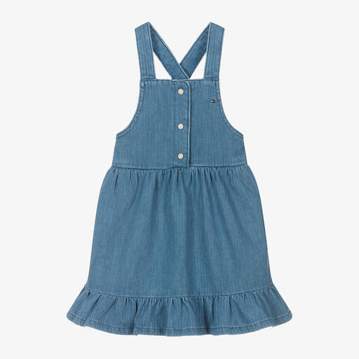 Tommy Hilfiger-Girls Blue Denim Pinafore Dress | Childrensalon