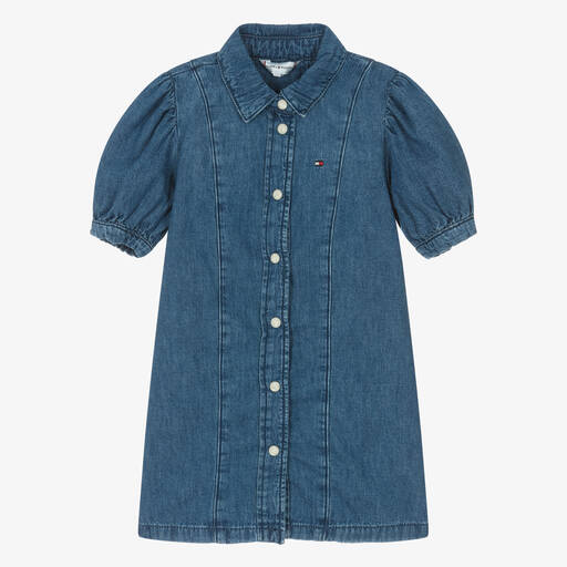 Tommy Hilfiger-Robe chemise bleue en jean fille | Childrensalon