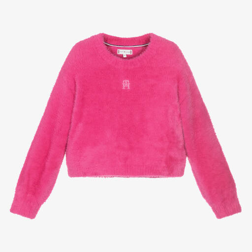 Tommy Hilfiger-Girls Bright Pink Fluffy Monogram Sweater | Childrensalon
