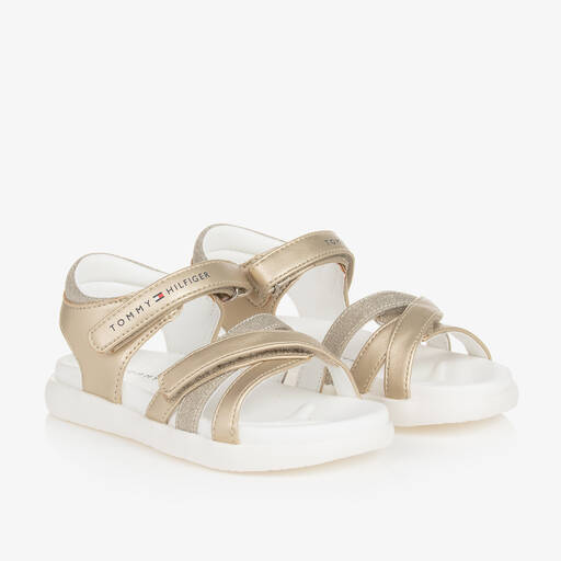 Tommy Hilfiger-Girls Gold & White Sparkle Sandals | Childrensalon