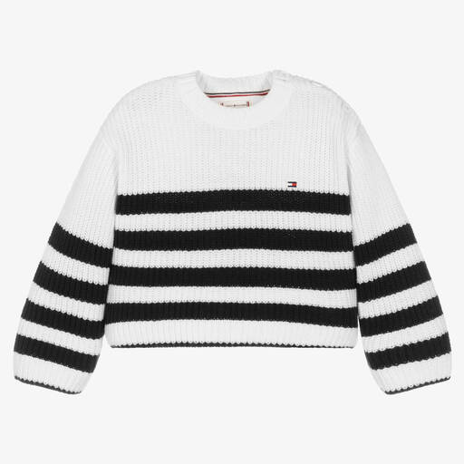 Tommy Hilfiger-Girls Ivory & Blue Stripe Sweater | Childrensalon