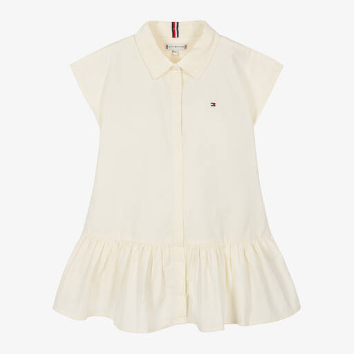 Tommy Hilfiger-Кремовое хлопковое платье-рубашка для девочек | Childrensalon