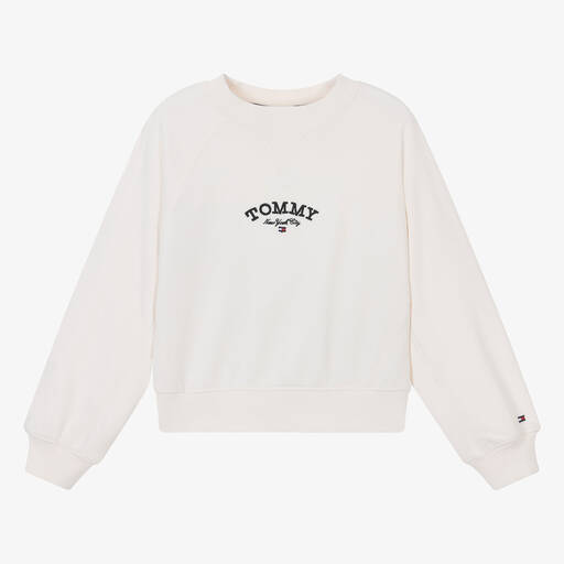 Tommy Hilfiger-Girls Ivory Cropped Cotton Sweatshirt | Childrensalon