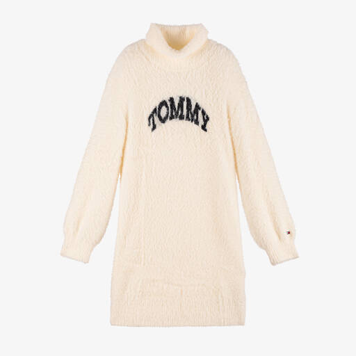 Tommy Hilfiger-Girls Ivory Fluffy Knit Dress | Childrensalon