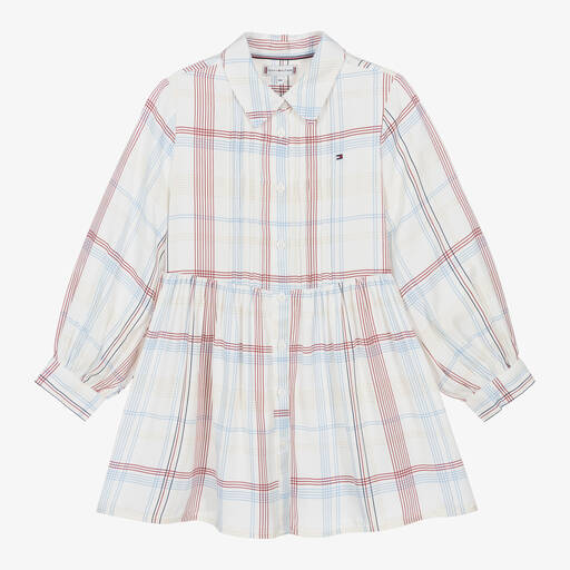 Tommy Hilfiger-Girls Ivory Viscose Check Shirt Dress | Childrensalon