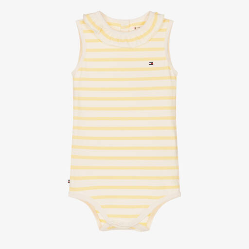 Tommy Hilfiger-Girls Ivory & Yellow Striped Cotton Bodysuit | Childrensalon