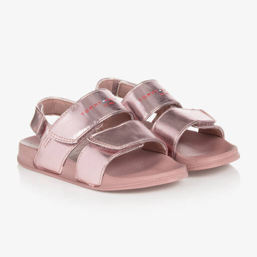 Tommy Hilfiger-Girls Metallic Pink Velcro Sandals | Childrensalon