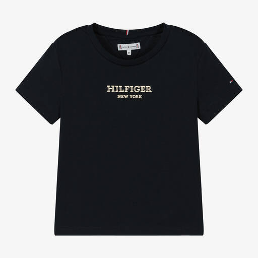 Tommy Hilfiger-Girls Navy Blue Cotton T-Shirt | Childrensalon