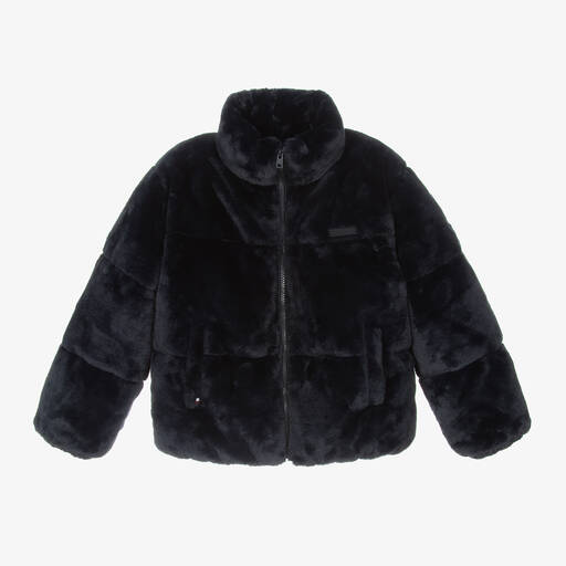 Tommy Hilfiger-Girls Navy Blue Faux Fur Jacket | Childrensalon