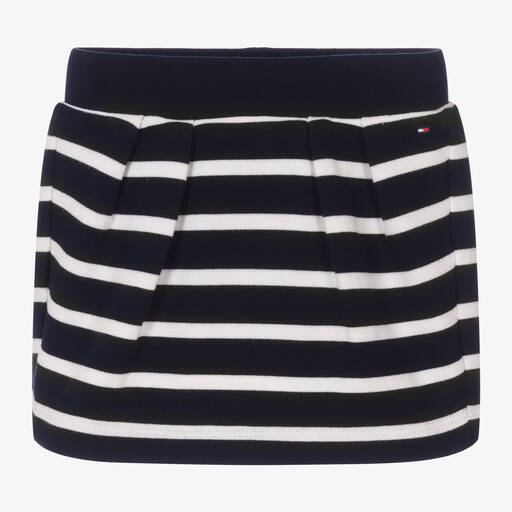 Tommy Hilfiger-Girls Navy Blue Striped Cotton Skirt | Childrensalon