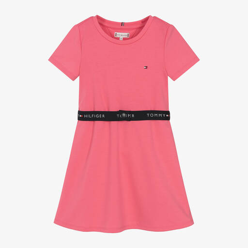 Tommy Hilfiger-Girls Pink Belted Skater Dress | Childrensalon