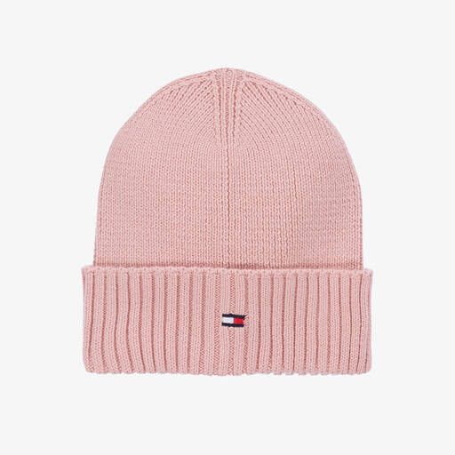 Tommy Hilfiger-Girls Pink Cotton Knit Beanie Hat | Childrensalon