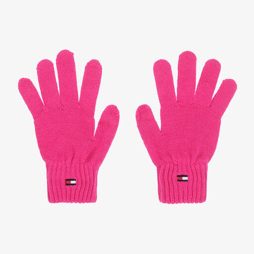 Tommy Hilfiger-Girls Pink Cotton Knit Flag Gloves | Childrensalon