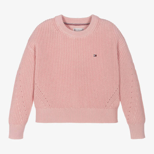 Tommy Hilfiger-Girls Pink Cotton Knitted Sweater | Childrensalon