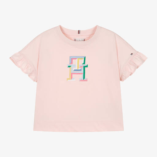 Tommy Hilfiger-Girls Pink Cotton Monogram T-Shirt | Childrensalon