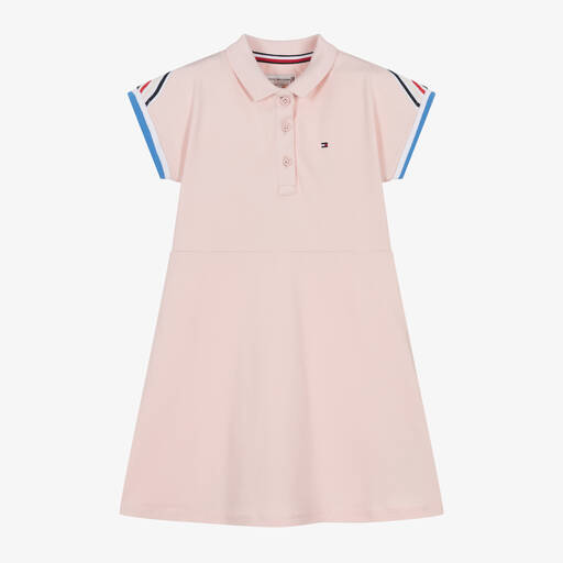Tommy Hilfiger-Girls Pink Cotton Piqué Polo Dress | Childrensalon