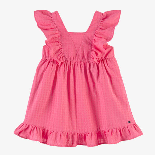 Tommy Hilfiger-Girls Pink Cotton Ruffle Dress | Childrensalon