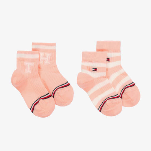 Tommy Hilfiger-Girls Pink Cotton Socks (2 Pack) | Childrensalon