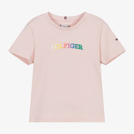Tommy Hilfiger-Girls Pink Cotton T-Shirt | Childrensalon