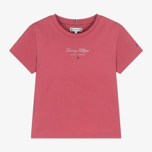 Tommy Hilfiger-Girls Pink Cotton T-Shirt | Childrensalon