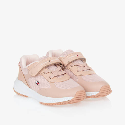 Tommy Hilfiger-Girls Pink Faux Leather & Mesh Trainers | Childrensalon