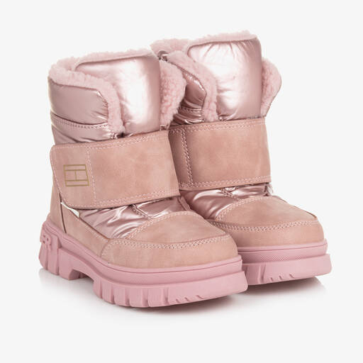 Tommy Hilfiger-Girls Pink Faux Leather Snow Boots | Childrensalon