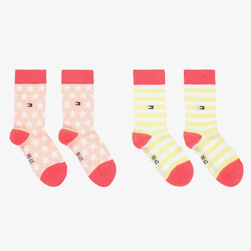 Tommy Hilfiger-Girls Pink & Green Ankle Socks (2 Pack) | Childrensalon