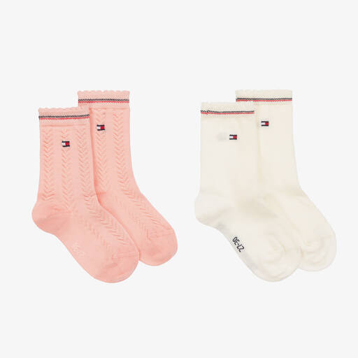 Tommy Hilfiger-Girls Pink & Ivory Cotton Socks (2 Pack) | Childrensalon