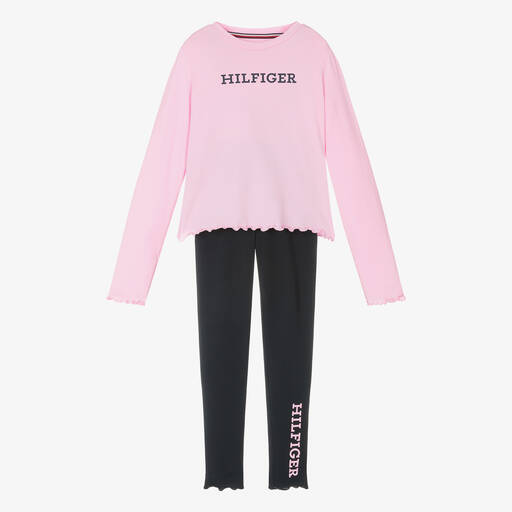 Tommy Hilfiger-Pyjama rose et bleu marine en coton | Childrensalon