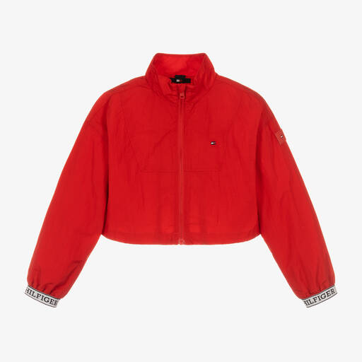 Tommy Hilfiger-Girls Red Cropped Windbreaker Jacket | Childrensalon