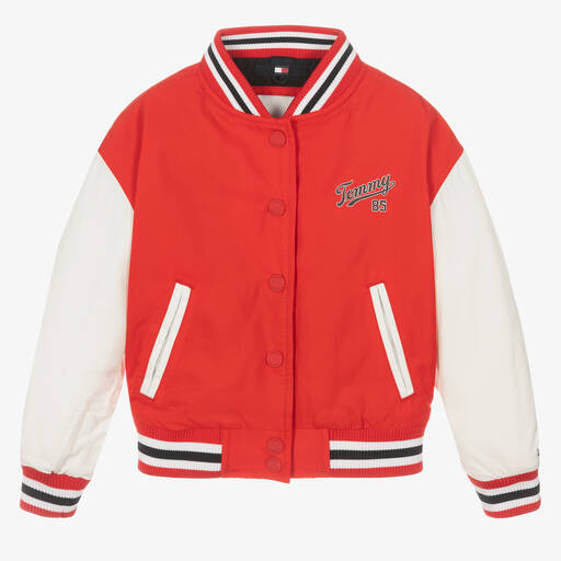 Tommy Hilfiger-Girls Red Logo Varsity Jacket | Childrensalon