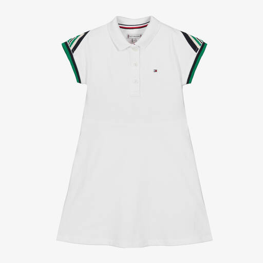 Tommy Hilfiger-Girls White Cotton Piqué Polo Dress | Childrensalon