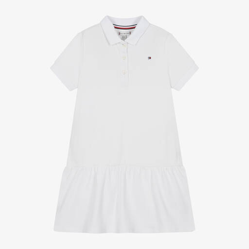 Tommy Hilfiger-Girls White Cotton Polo Shirt Dress | Childrensalon