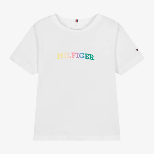 Tommy Hilfiger-Girls White Cotton T-Shirt | Childrensalon